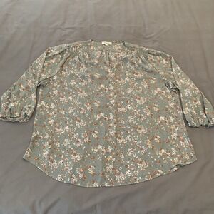 Monday Fun 3/4 Sleeve Gray Floral Blouse Size 2X‎ Work Casual Boho Fun!